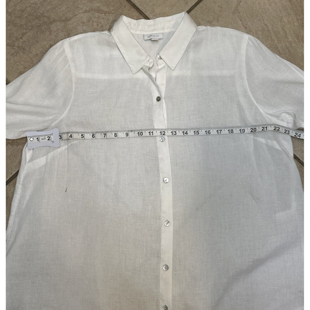 J. Jill Love Linen White Button Down Shirt Roll Tab Long Sleeve Size Large - Picture 9 of 11